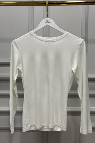 3077 Sıfır Yaka Uzun Kol Bluz Ekru