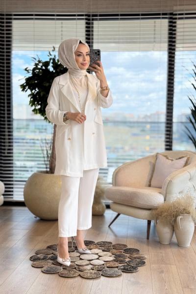 3079 Linda Düğmeli Ceket Ekru