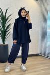 3101 Kapşonlu Patı Fermuarlı Sweatshirt Lacivert