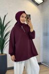 3101 Kapşonlu Patı Fermuarlı Sweatshirt Mürdüm
