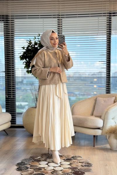 3131 Bukle Bağcık Detaylı Kimono Ceket Camel