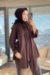 3158 Atkı Detaylı Beli Büzgülü Tunik Kahve