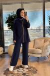 3215 Kontrast Garni Detaylı Takım Lacivert