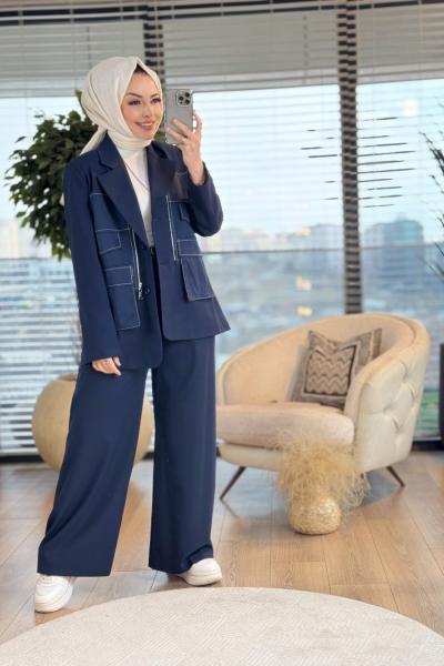 32151 Ön Dikiş Ve Cepli Ceket Lacivert