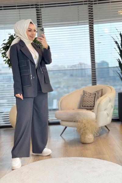32151 Ön Dikiş Ve Cepli Ceket Antrasit