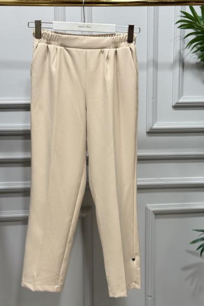 3229 Beli Lastikli Pantolon Bej