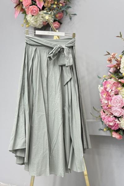 32420 Kırışık Beli Kuşaklı Etek Çağla