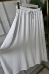 3322 Tencel Beli Lastikli Kloş Etek Beyaz