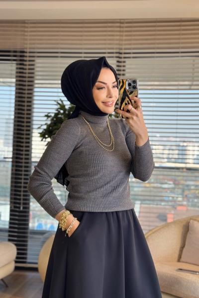 3347 Dik Yaka Triko Kazak Antrasit