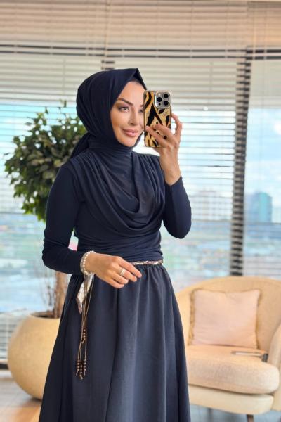 3375 Kemeri Detaylı Etek Lacivert