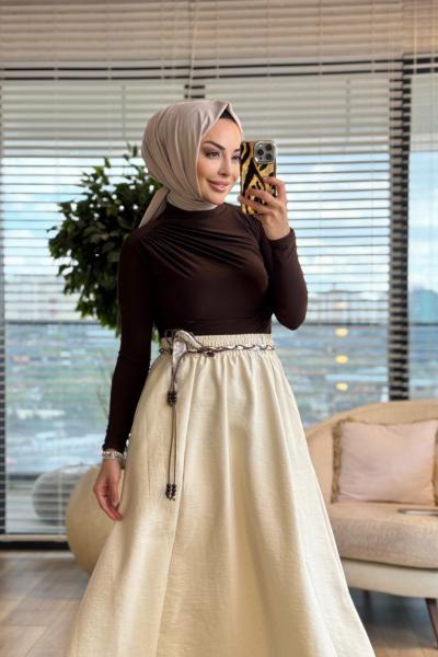 3375 Kemeri Detaylı Etek Bej