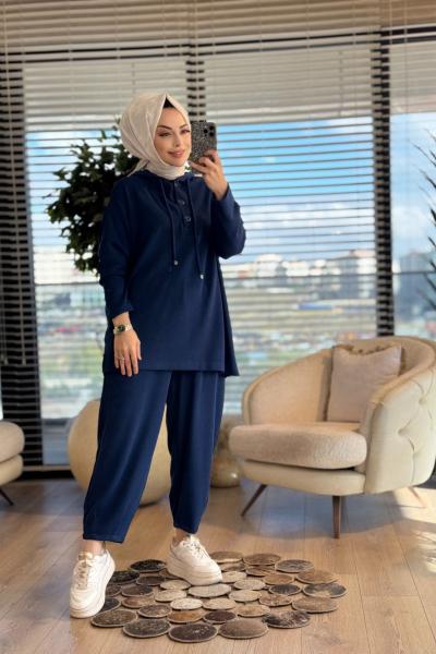 34068 Ribana Kumaş Kapşonlu Takım Lacivert