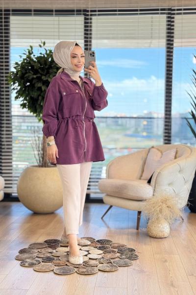 34082 Fermuarlı Dik Yaka Kap Bordo