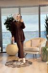 3444 Nopen Fitilli Triko Pantolon Takım Kahve