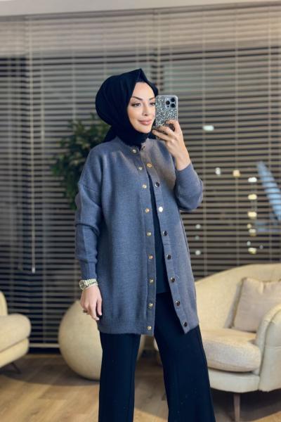 3539 Sakal Sıfır Yaka Çıtçıtlı Hırka Antrasit