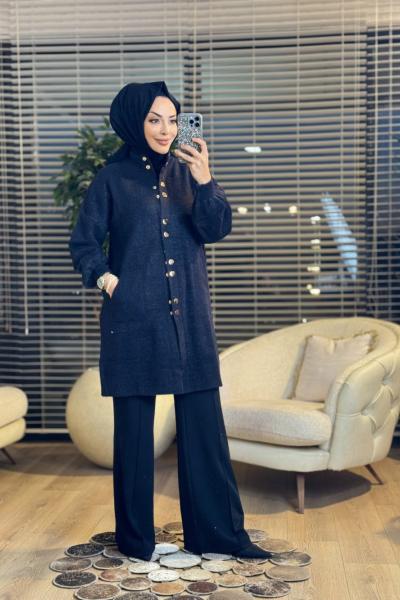 1650 Simli Sakal Çıtçıtlı Hırka Siyah