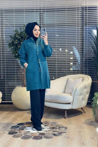 1650 Simli Sakal Çıtçıtlı Hırka Zümrüt