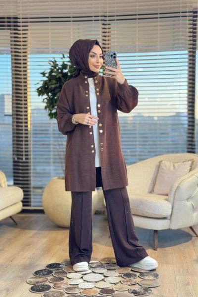 1650 Simli Sakal Çıtçıtlı Hırka Kahve