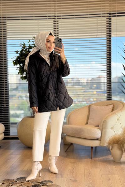 35424 Kapşonlu Şişme Mont Siyah