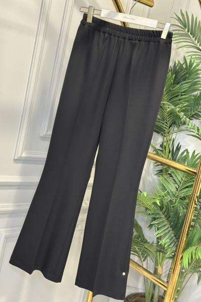 3926 İspanyol Paça Beli Lastikli Pantolon Siyah