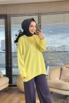 40408 Kolu Katlamalı Sıfır Yaka Tunik Sarı