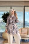4074-1 Sofia Petek Desen Tunik Bej