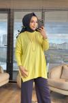 40741 Kolu Gold Düğmeli Triko Tunik Sarı