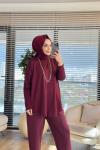 40972 Kolları Lastik Örgü Triko Tunik Bordo