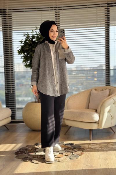 4136 Milla Çizgili Gömlek Siyah