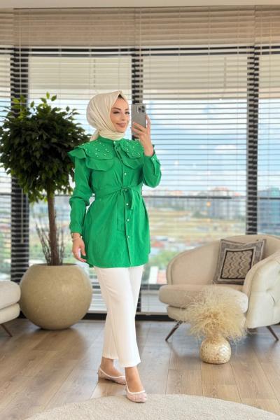 4282 Mendil Yakalı İnci Ve Taş İşlemeli Tunik Benetton