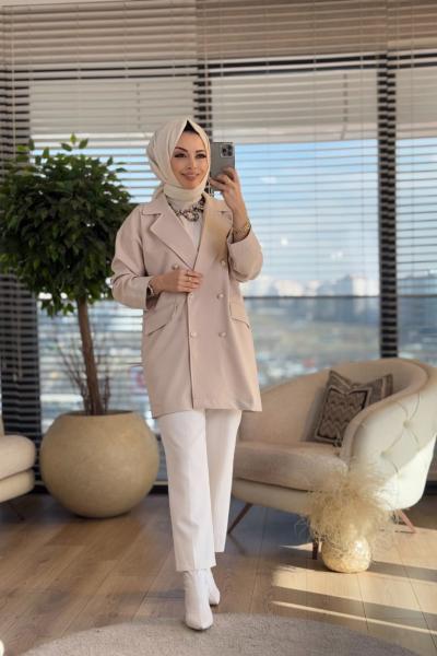 4319 Metal Düğmeli Ceket Taş