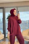 44101 Yanları Ve Kolu Saçak Triko Tunik Bordo