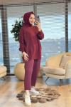 44101 Yanları Ve Kolu Saçak Triko Tunik Bordo