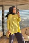 44197 Yan Ve Manşeti Düğmeli Triko Tunik Sarı