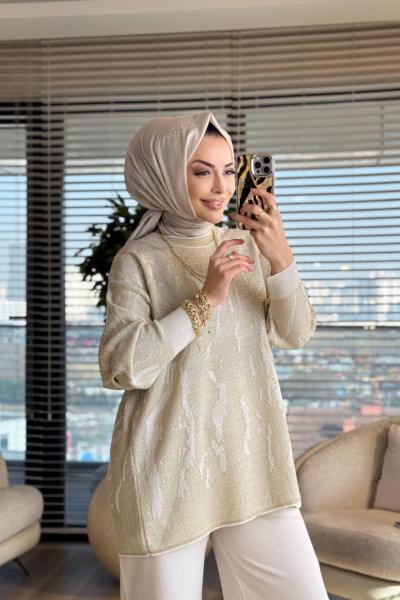 44219 Simli Triko Tunik Ekru