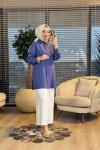 4442 Omuzları Taş ve Boncuk Detaylı Tunik İndigo