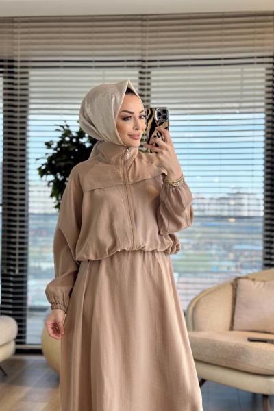 4454 Roba Parçalı Ön Fermuarlı Takım Bej