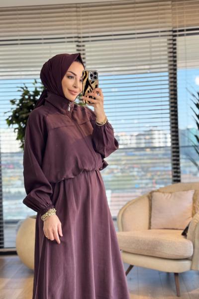 4454 Roba Parçalı Ön Fermuarlı Takım Mürdüm