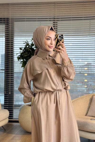 4458 Roba Cep Kapağı Parça Detaylı Takım Bej