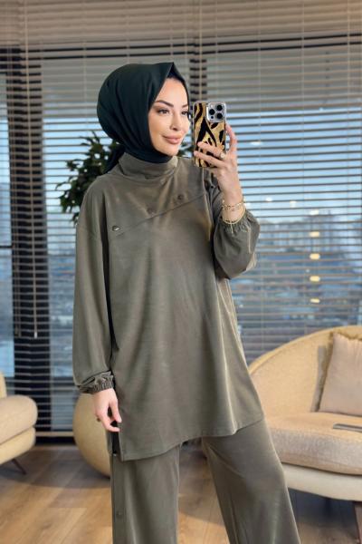 4907 Robası Parça Üstü Çıtçıt Detaylı Takım Haki