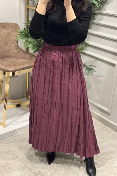 5004 Beli Lastikli Kırışık Etek Leylak