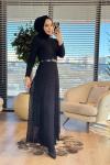 5280 Dantel Kemerli Elbise Siyah