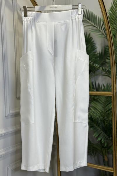 5587 Kanguru Cepli Kanvas Pantolon Beyaz