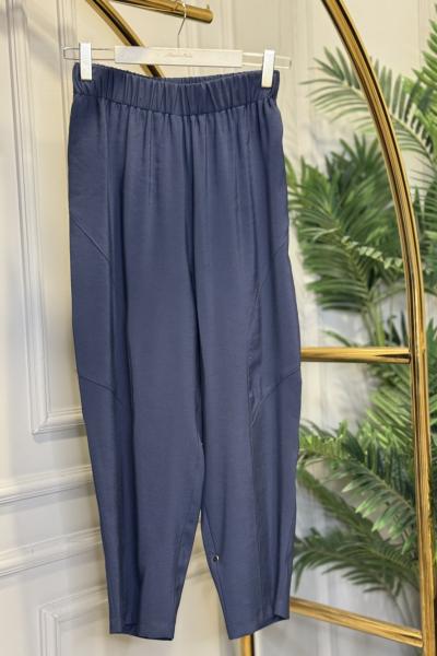 5596 Keten Dikiş Detaylı Parçalı Pantolon Lacivert