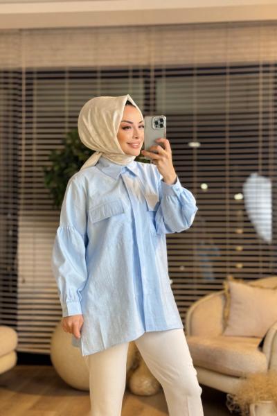 5779 Cep Kapaklı Gömlek Bebe Mavi
