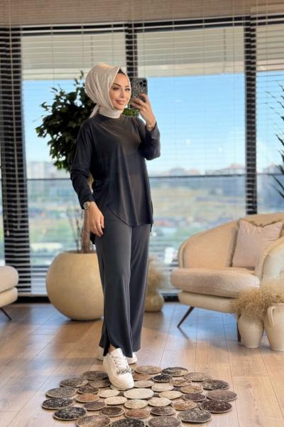 5825 Yanları Yırtmaç Detaylı Takım Antrasit