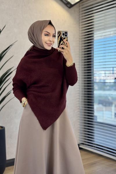 6107 Verev Kesim Triko Tunik Bordo