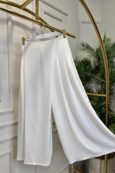 6112 Önü Parçalı Pantolon Etek Ekru