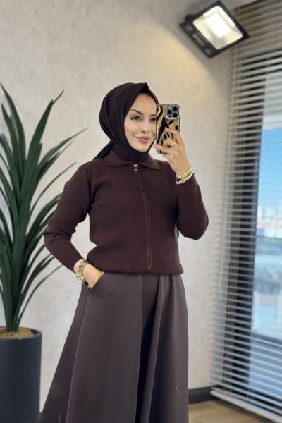 6131 Önü Cepli Ve Fermuarlı Hırka Kahve
