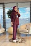 6505 Önü Ayıcık Nakışlı Triko Tunik Bordo